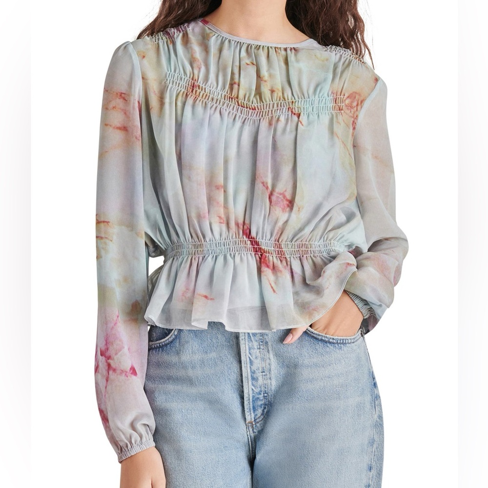 Steve Madden Pyper Ruched Satin Peplum Top XS